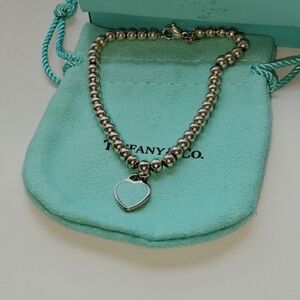 Tiffany & Co. Silver Beaded Necklace with Heart Pendant